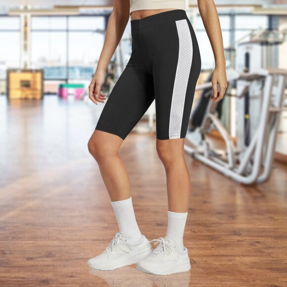 Women's Classic Comfy High-Waist  Biker Shorts with 4-Way Stretch & Mesh Detail - Picture 7 of 16